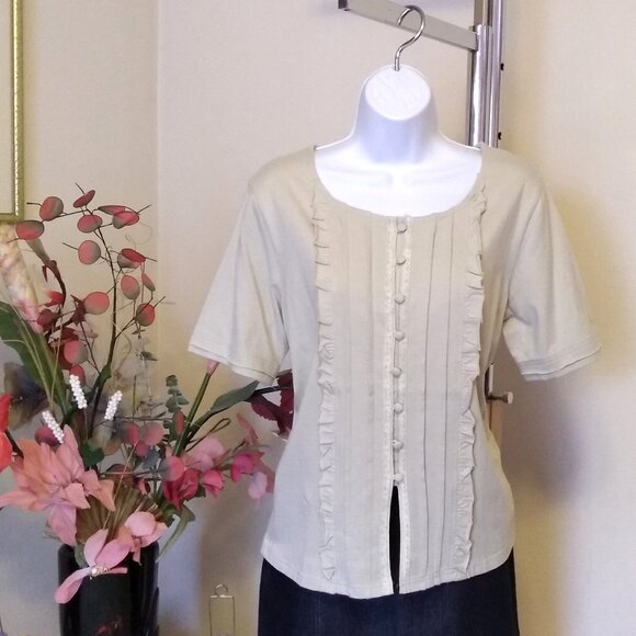 NWT Womens Summer Tunic Tops Short Sleeve Scoop Neck Casual Loose Blouse M 8 10 - Picture 1 of 9
